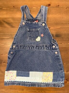 Vintage Ragscals Denim Overall Dress with Patches Adjustable Straps (24M)